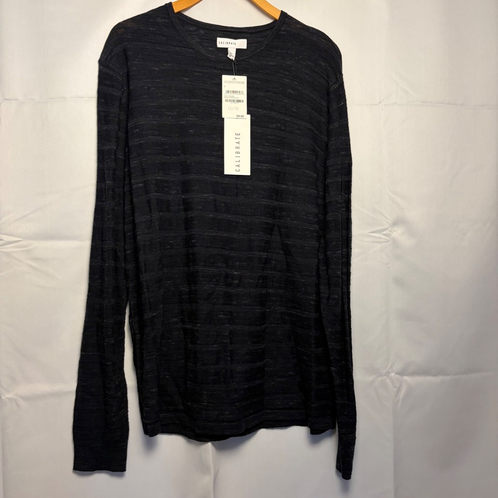 Calibrate Mens Black Spacedye Long Sleeve Crewneck Cotton Sweater CB417202MN L